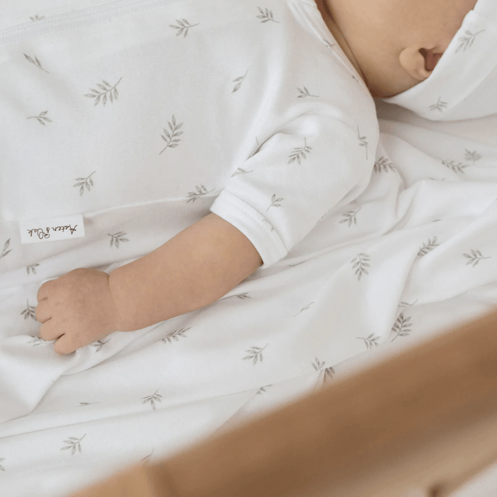 Close-Up-Of-Print-On-Aster-And-Oak-Organic-Cotton-Zip-Romper-Little-Leaf-Naked-Baby-Eco-Boutique