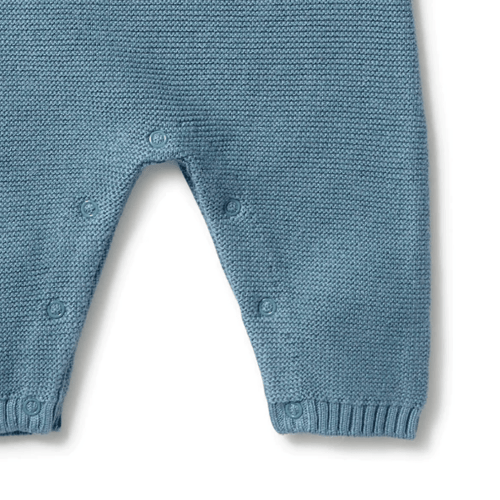 Close-Up-Of-Snaps-Wilson-And-Frenchy-Knitted-Overalls-Bluestone-Naked-Baby-Eco-Boutique