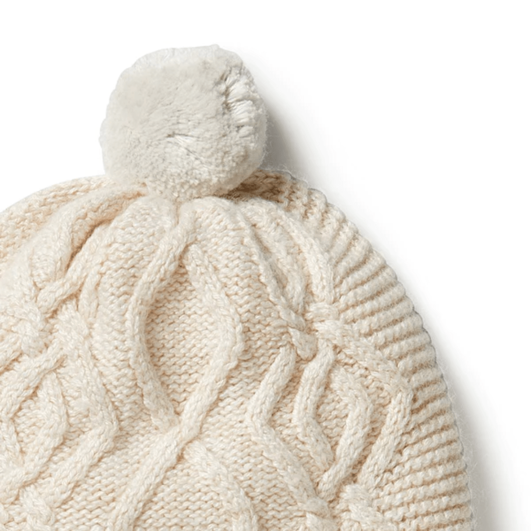 Close-Up-Of-Wilson-And-Frenchy-Knitted-Cable-Hat-Sand-Melange-Naked-Baby-Eco-Boutique