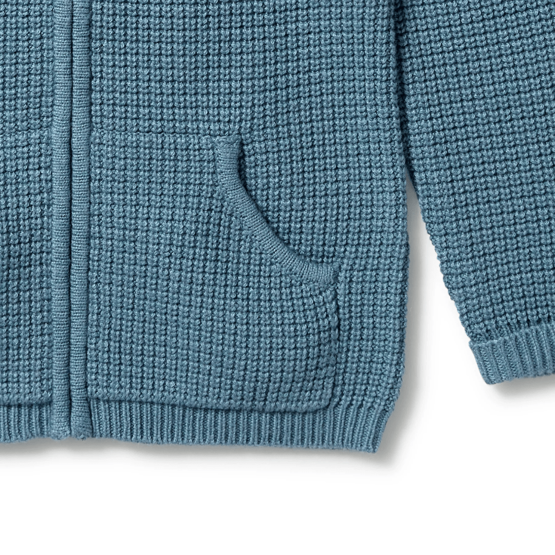 Close-Up-Of-Wilson-And-Frenchy-Knitted-Zipped-Jacket-Bluestone-Naked-Baby-Eco-Boutique