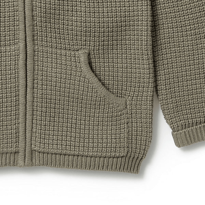 Close-Up-Of-Wilson-And-Frenchy-Knitted-Zipped-Jacket-Dark-Ivy-Naked-Baby-Eco-Boutique