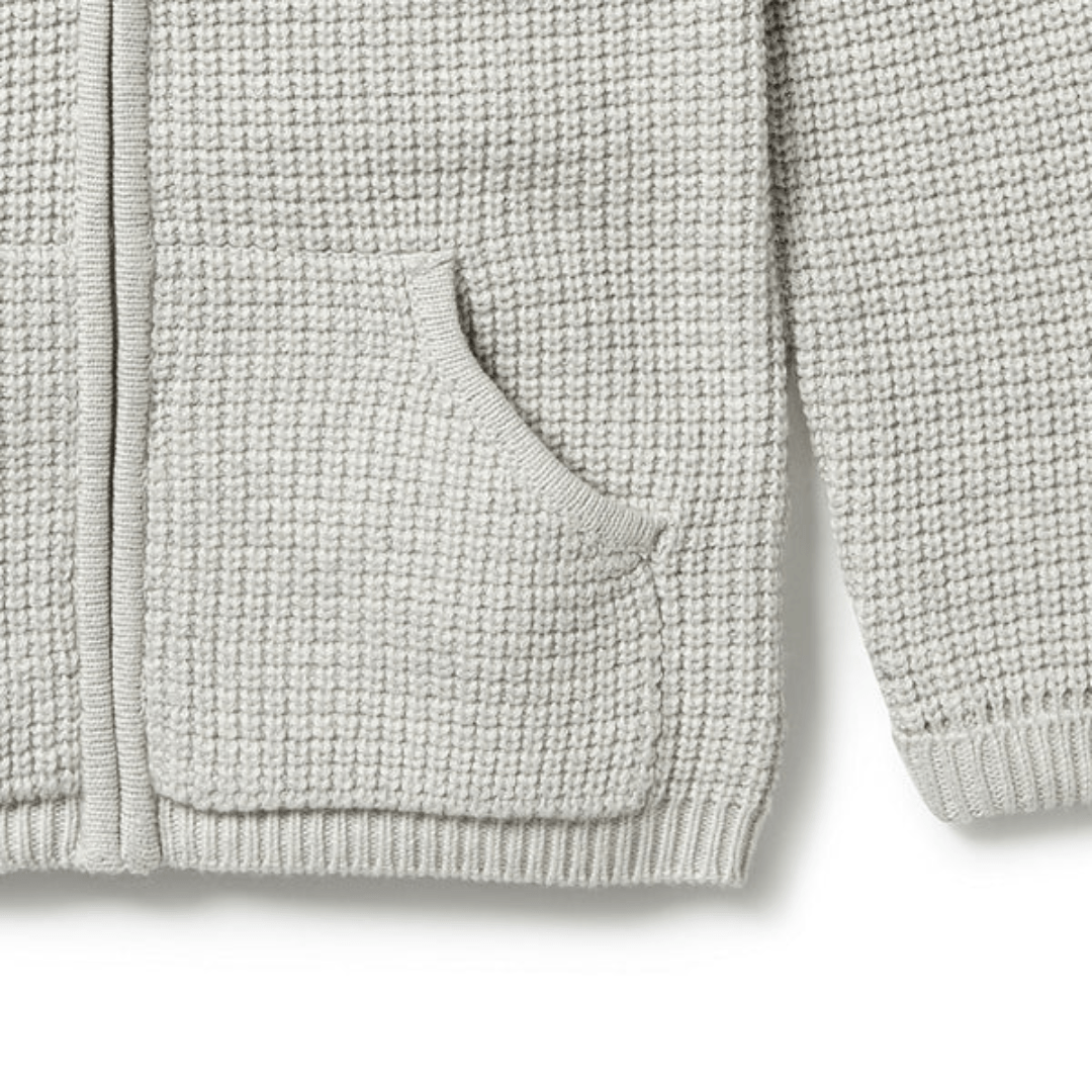 Close-Up-Of-Wilson-And-Frenchy-Knitted-Zipped-Jacket-Sand-Melange-Naked-Baby-Eco-Boutique