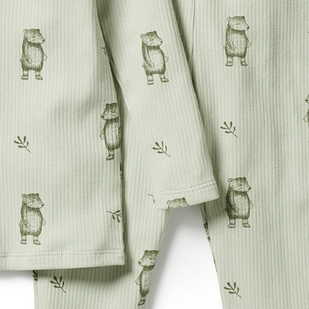 Close-Up-Of-Wilson-And-Frenchy-Organic-Rib-Long-Sleeve-Pyjamas-Bear-Hug-Naked-Baby-Eco-Boutique