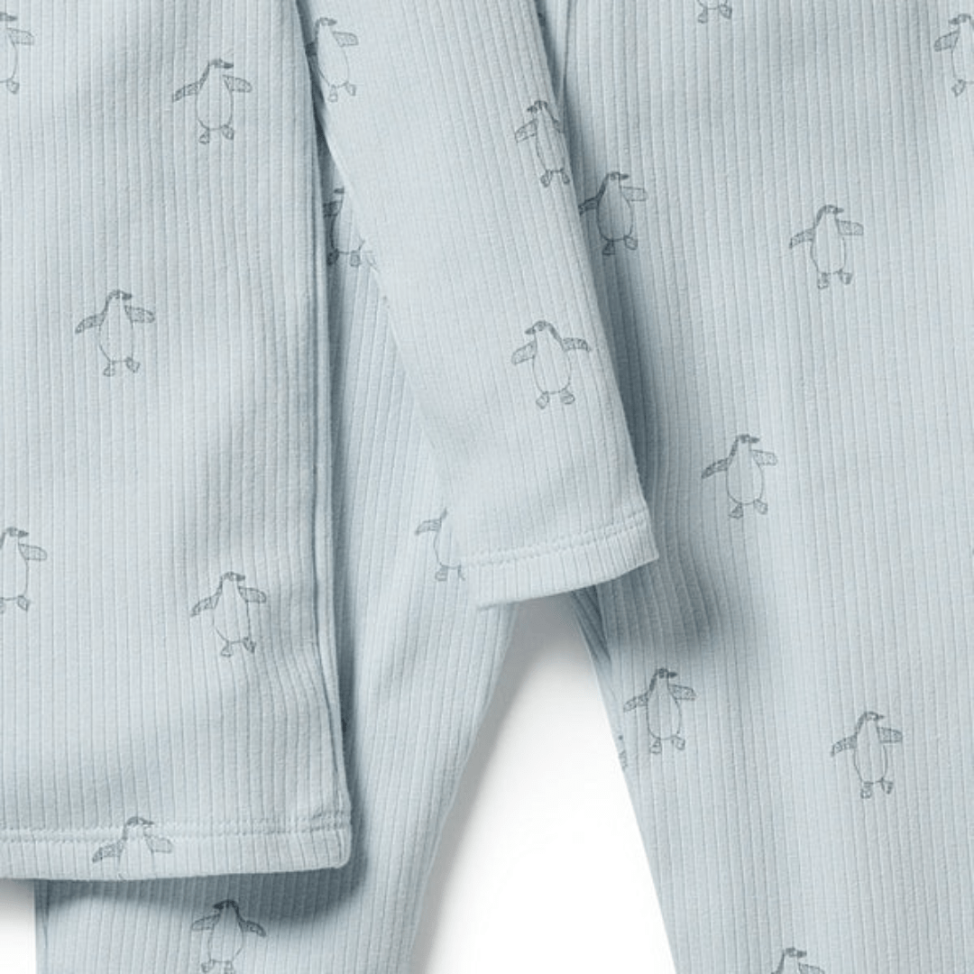 Close-Up-Of-Wilson-And-Frenchy-Organic-Rib-Long-Sleeve-Pyjamas-Little-Penguin-Naked-Baby-Eco-Boutique