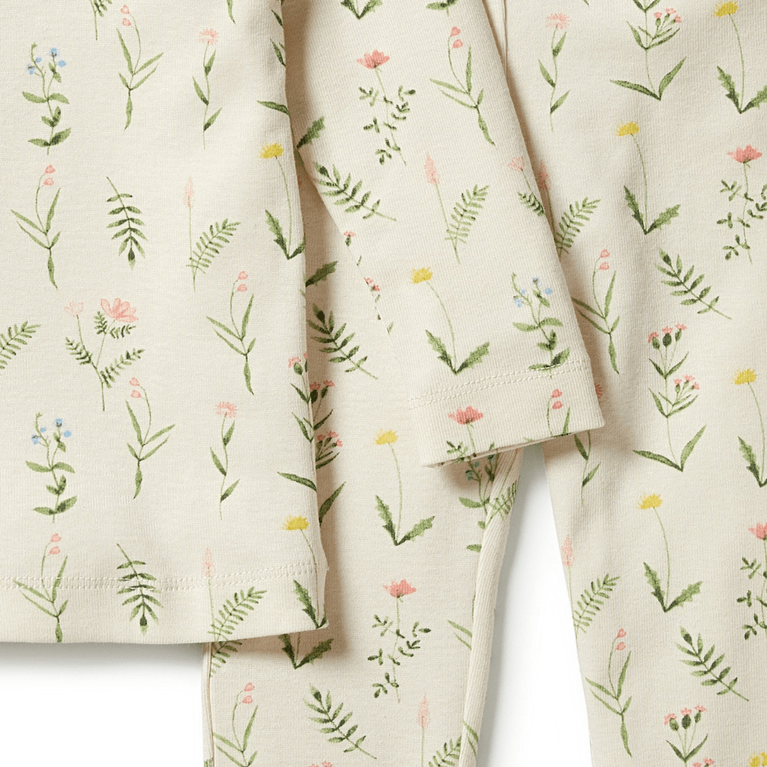 Close-Up-Of-Wilson-And-Frenchy-Organic-Rib-Long-Sleeve-Pyjamas-Wild-Flower-Naked-Baby-Eco-Boutique