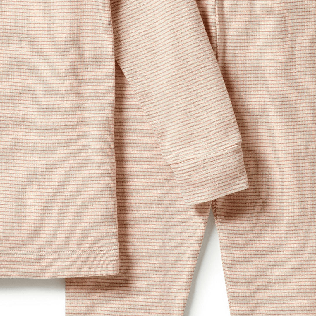 Close-Up-Of-Wilson-And-Frenchy-Organic-Stripe-Rib-Pyjamas-Rose-Naked-Baby-Eco-Boutique