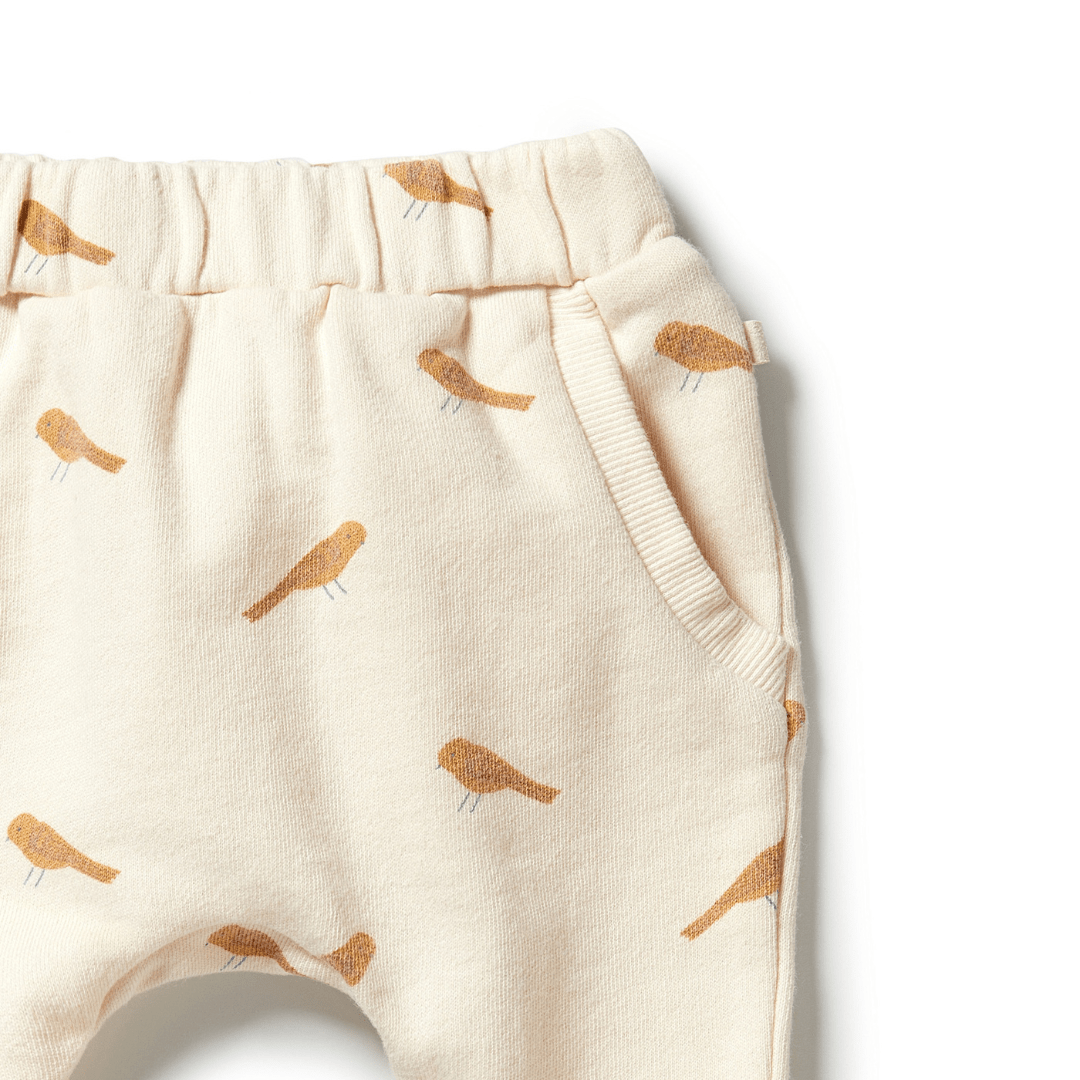 Close-Up-Of-Wilson-And-Frenchy-Organic-Terry-Slouch-Pants-Tweet-Tweet-Naked-Baby-Eco-Boutique