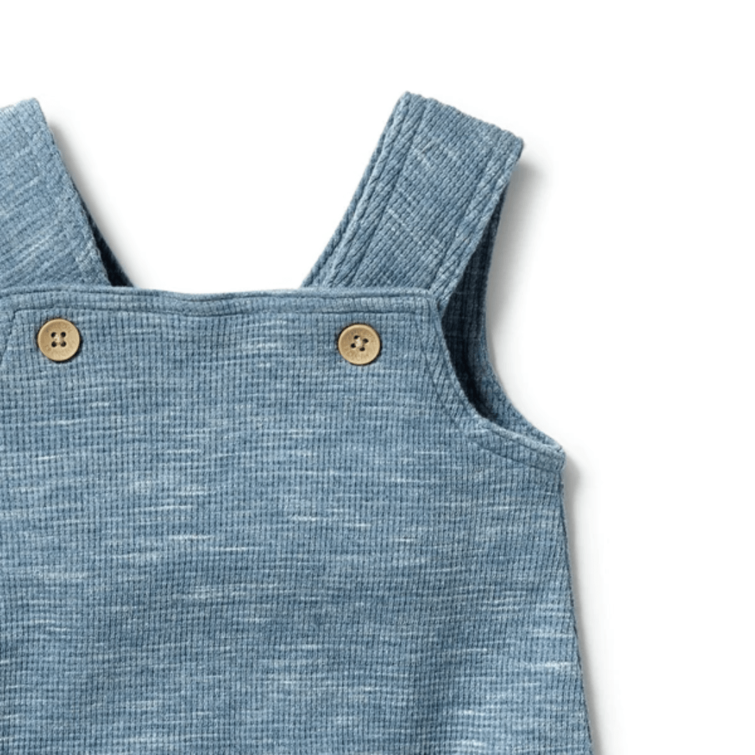 Close-Up-Of-Wilson-And-Frenchy-Organic-Waffle-Overalls-Bluestone-Naked-Baby-Eco-Boutique