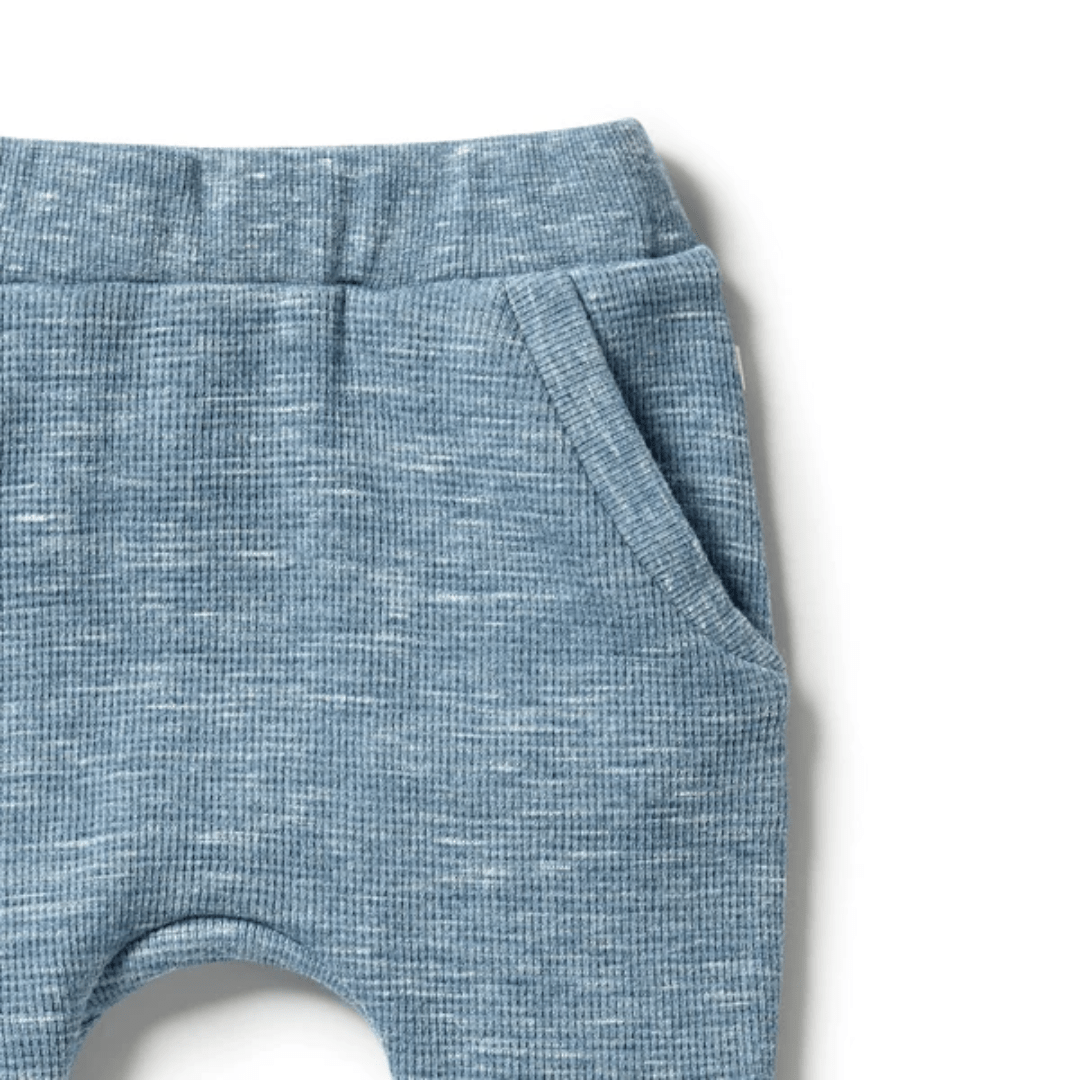 Close-Up-Of-Wilson-And-Frenchy-Organic-Waffle-Slouch-Pants-Bluestone-Naked-Baby-Eco-Boutique
