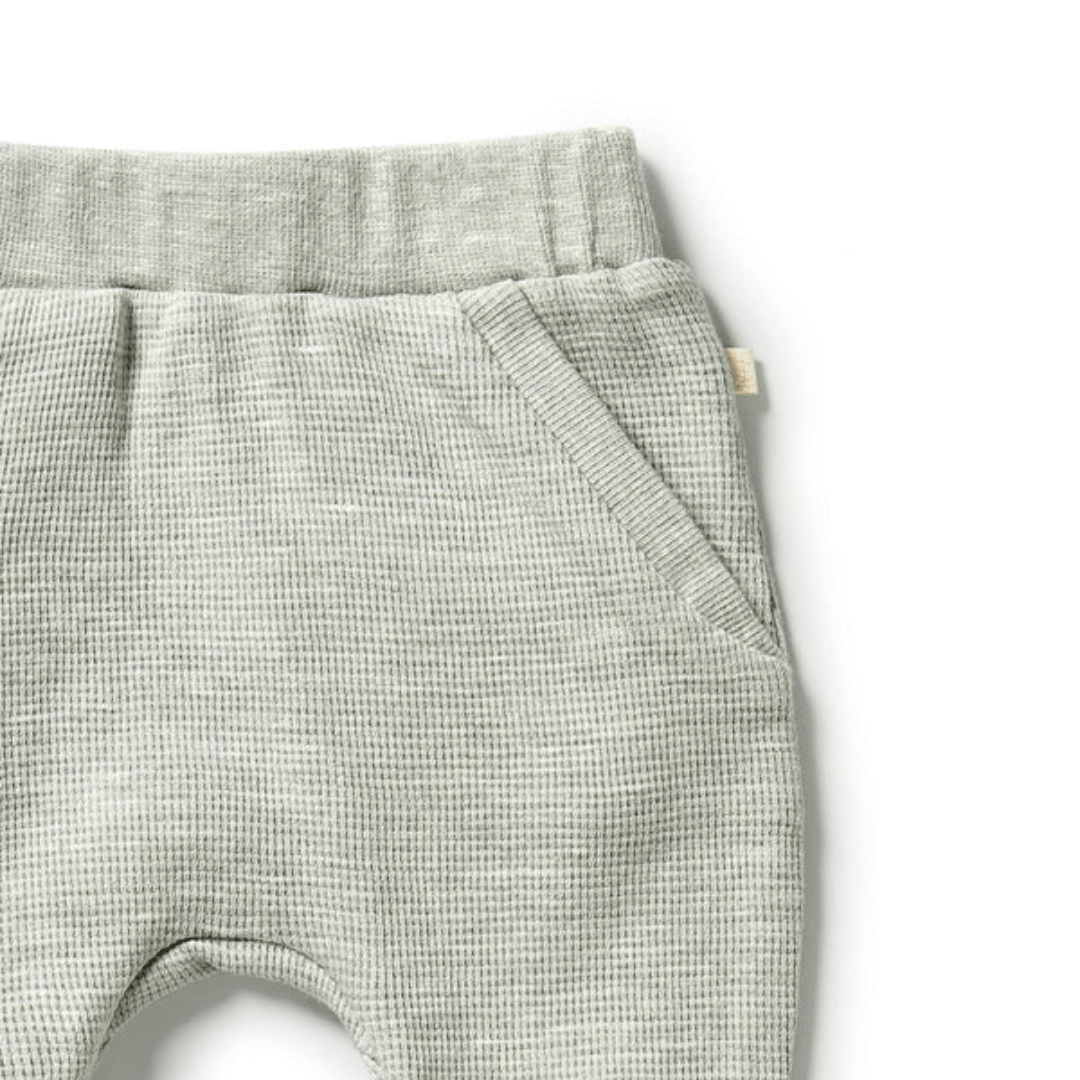 Close-Up-Of-Wilson-And-Frenchy-Organic-Waffle-Slouch-Pants-Sage-Naked-Baby-Eco-Boutique