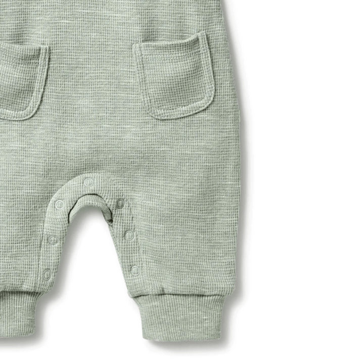 Close-Up-of-Pockets-and-Snaps-Wilson-and-Frenchy-Organic-Waffle-Overalls-Sage-Naked-Baby-Eco-Boutique