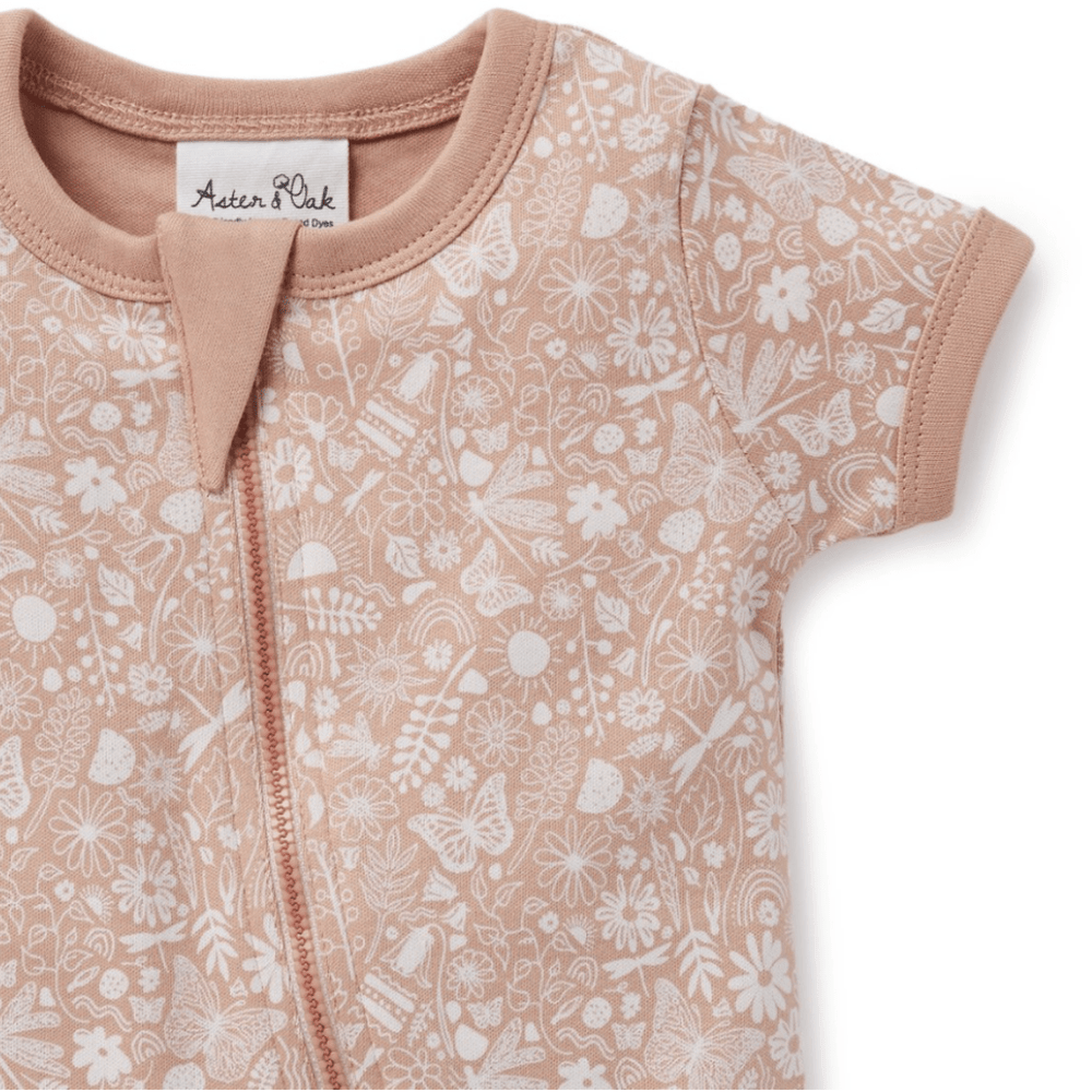 Aster & Oak Organic Ditzy Floral Zip Romper - Naked Baby Eco Boutique