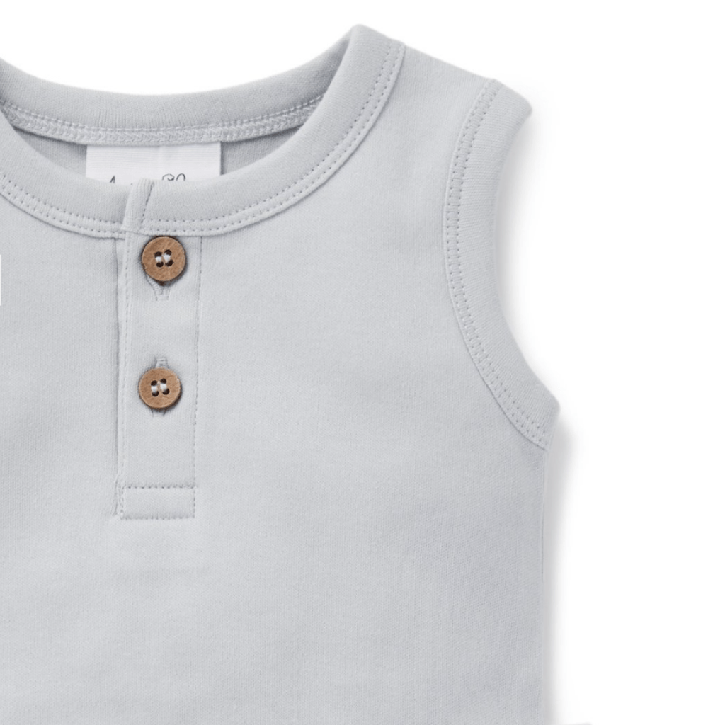 Close-up-of-Top-of-Aster-and-Oak-Organic-Gray-Dawn-Singlet-Onesie-Naked-Baby-Eco-Boutique