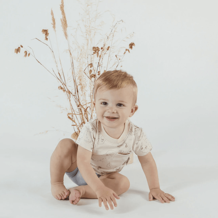 Crawling-Baby-Wearing-Aster-And-Oak-Organic-Cotton-Pirate-Map-Tee-Naked-Baby-Eco-Boutique