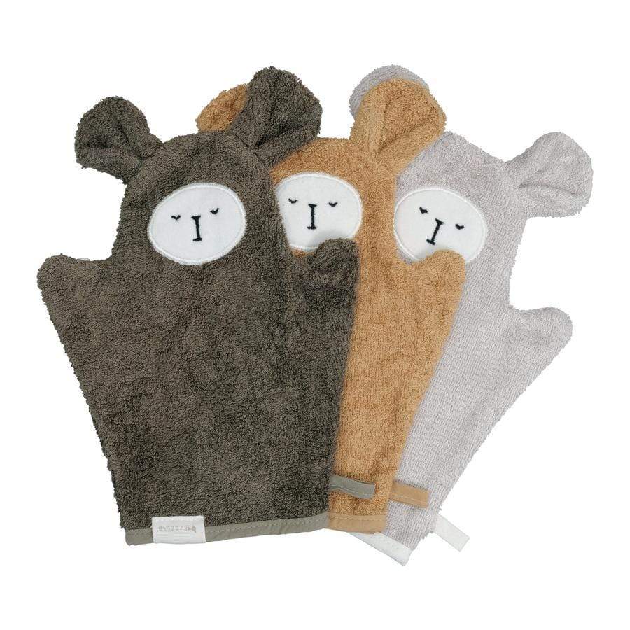 Olive Mix (Bear) Fabelab Bath Mitts - 3-Pack (Multiple Variants) - Naked Baby Eco Boutique