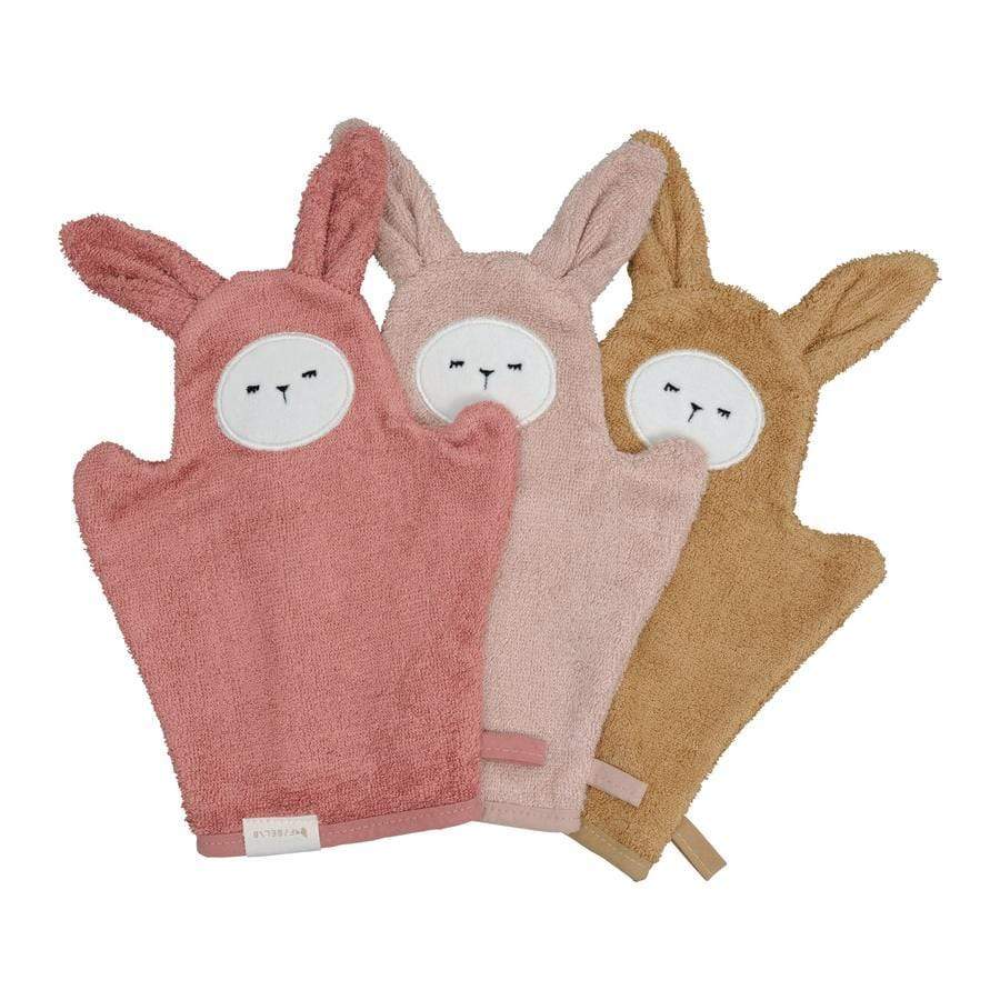 Old Rose Mix (Bunny) Fabelab Bath Mitts - 3-Pack (Multiple Variants) - Naked Baby Eco Boutique