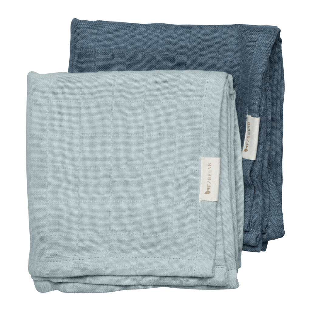 Sea (Foggy Blue/Blue Spruce) Fabelab Organic Muslin Squares (Multiple Variants) - Naked Baby Eco Boutique