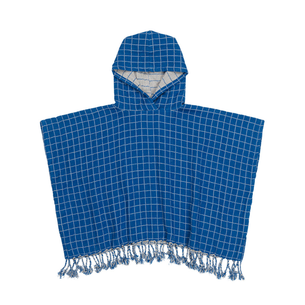 Fabelab-Organic-Cotton-Grid-Kids-Poncho-Blue-Naked-Baby-Eco-Boutique