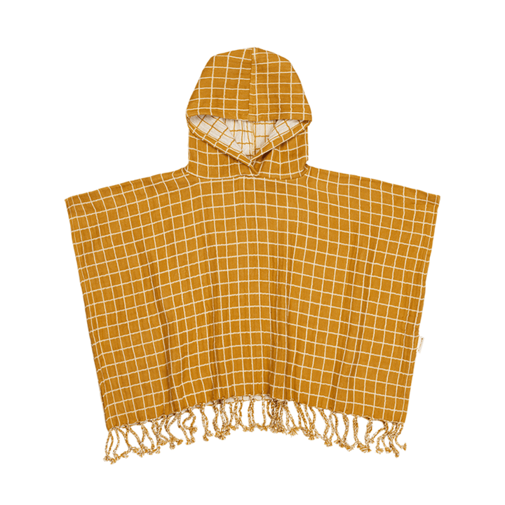 Fabelab-Organic-Cotton-Grid-Kids-Poncho-Ochre-Naked-Baby-Eco-Boutique