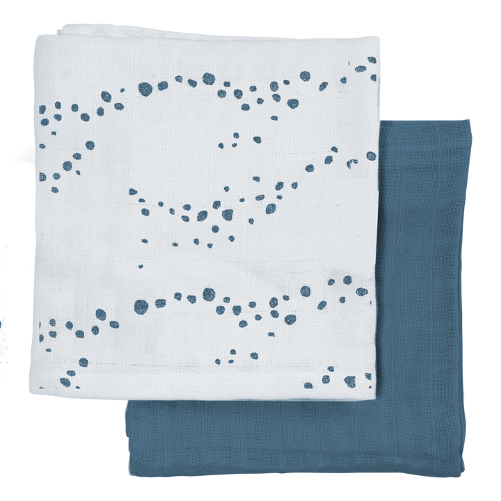 Ocean Spray (Cream Patterned/Blue Spruce) Fabelab Organic Muslin Squares (Multiple Variants) - Naked Baby Eco Boutique