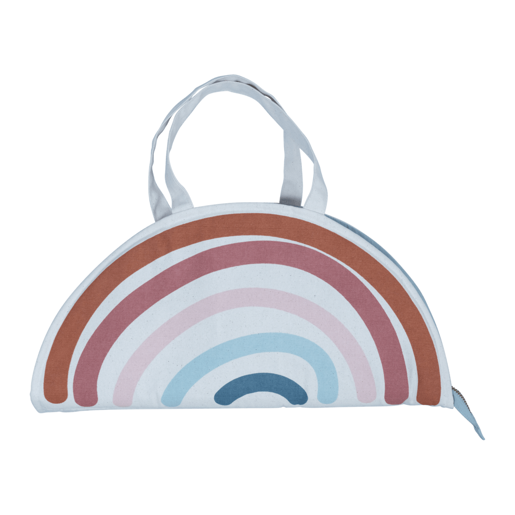 An Fabelab Organic Cotton Play Purse in rainbow shape on a white background.