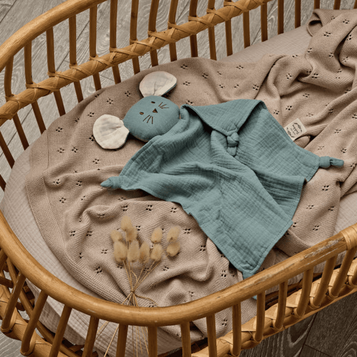 Flatlay-Of-Over-The-Dandelions-Organic-Muslin-Mouse-Comforter-Sage-Naked-Baby-Eco-Boutique