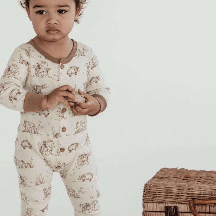 Front-View-of-Aster-and-Oak-Organic-Cotton-Button-Romper-Badger-Naked-Baby-Eco-Boutique