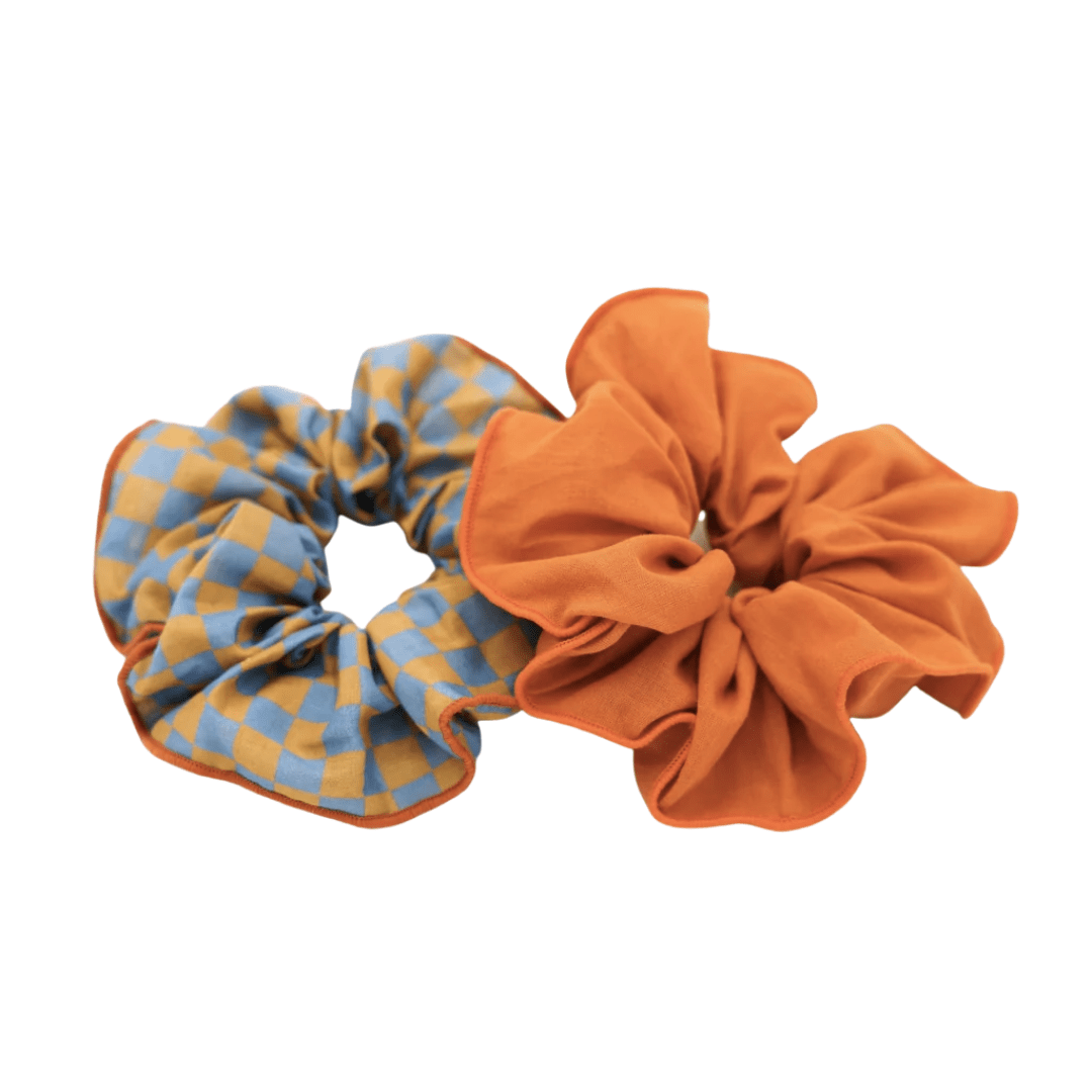 Grech-And-Co-Organic-Cotton-Hair-Scrunchies-Two-Pack-Checks-Laguna-And-Wheat-Naked-Baby-Eco-Boutique