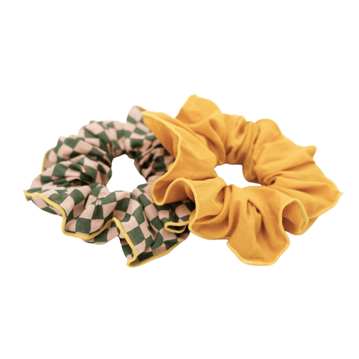 Grech-And-Co-Organic-Cotton-Hair-Scrunchies-Two-Pack-Checks-Sunset-And-Orchard-Naked-Baby-Eco-Boutique