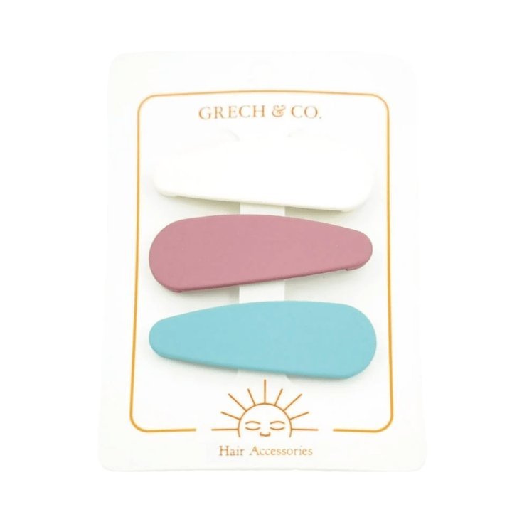 Dove White/Mauve Rose/Sky Blue Grech & Co. Snap Matte Hair Clips - Set of 3 (Multiple Variants) - Naked Baby Eco Boutique