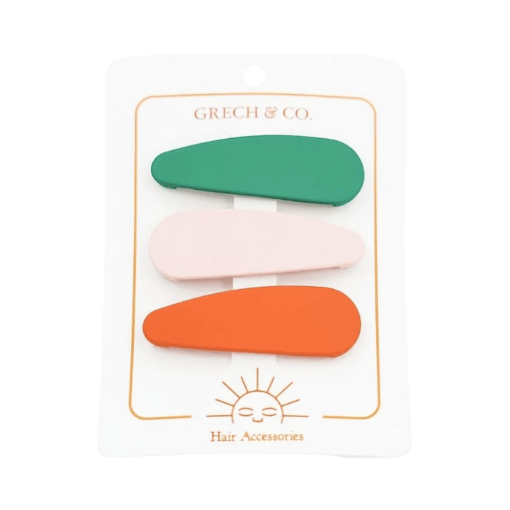 Emerald/Blush Bloom/Cajun Blossom Grech & Co. Snap Matte Hair Clips - Set of 3 (Multiple Variants) - Naked Baby Eco Boutique