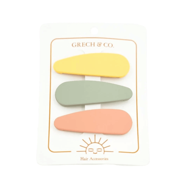 Mellow Yellow/Fog/Coral Rouge Grech & Co. Snap Matte Hair Clips - Set of 3 (Multiple Variants) - Naked Baby Eco Boutique