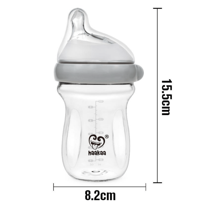 Grey / 160 ml Haakaa Gen. 3 Glass Baby Bottle (Multiple Variants) - Naked Baby Eco Boutique