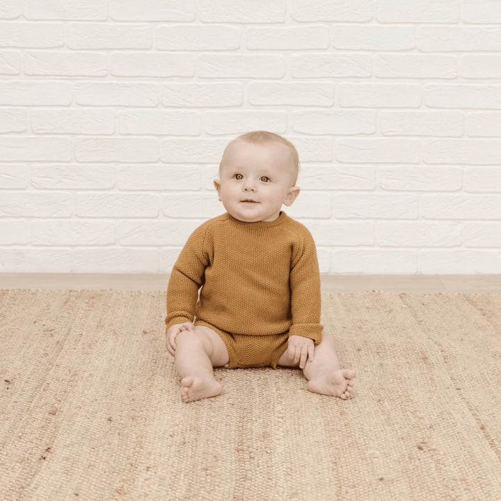 Happy-Baby-Wearing-Quincy-Mae-Organic-Cotton-Summer-Knit-Set-Ochre-Naked-Baby-Eco-Boutique