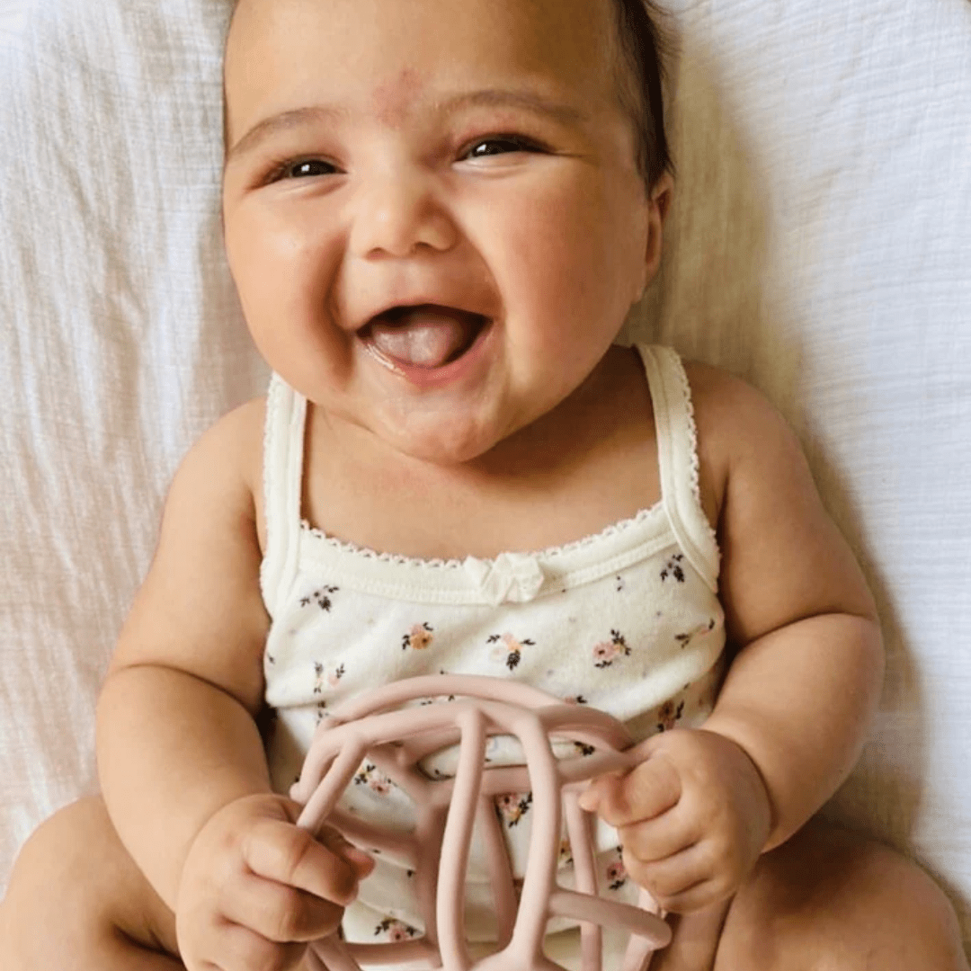 Happy-Baby-With-Petite-Eats-Silicone-Teething-Ball-Naked-Baby-Eco-Boutique