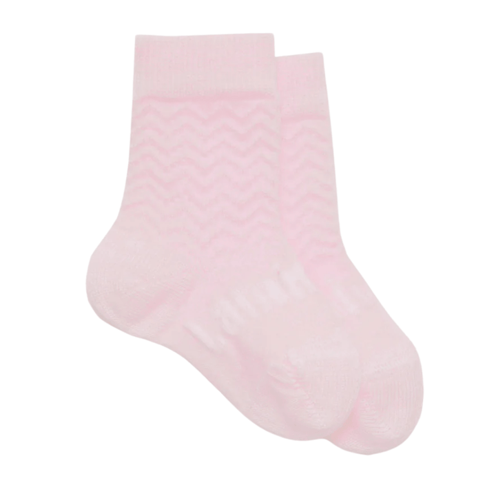 Petal (CREW - Pink with ZigZag Texture) / Newborn-3 Months Lamington Merino Wool Socks - Newborn Naturals (Multiple Patterns) - Naked Baby Eco Boutique