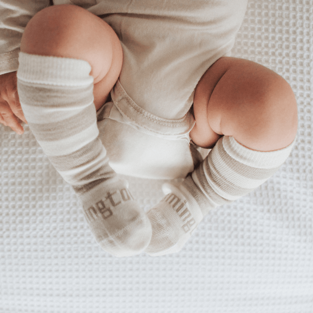 Dandelion (Beige/Neutral Stripes) / Premie Lamington Merino Wool Socks - Newborn Naturals (Multiple Patterns) - Naked Baby Eco Boutique