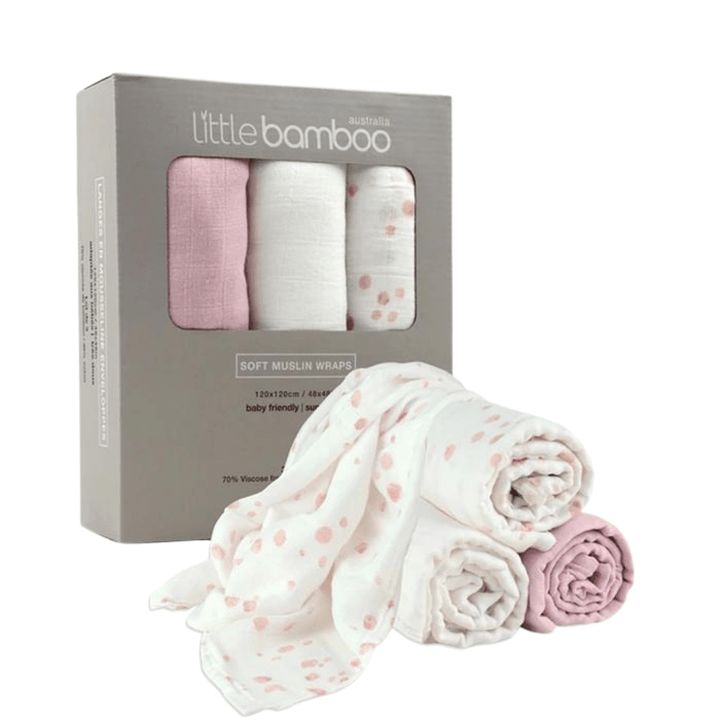 Pink + White Little Bamboo Swaddle Wraps - 3-Pack (Multiple Variants) - Naked Baby Eco Boutique
