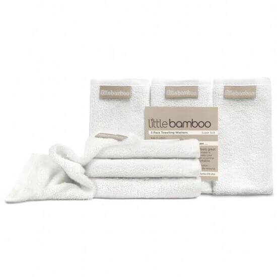 White Little Bamboo Towelling Wash Cloths - 3-Pack (Multiple Variants) - Naked Baby Eco Boutique