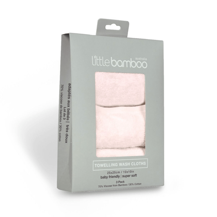 Pink Little Bamboo Towelling Wash Cloths - 3-Pack (Multiple Variants) - Naked Baby Eco Boutique