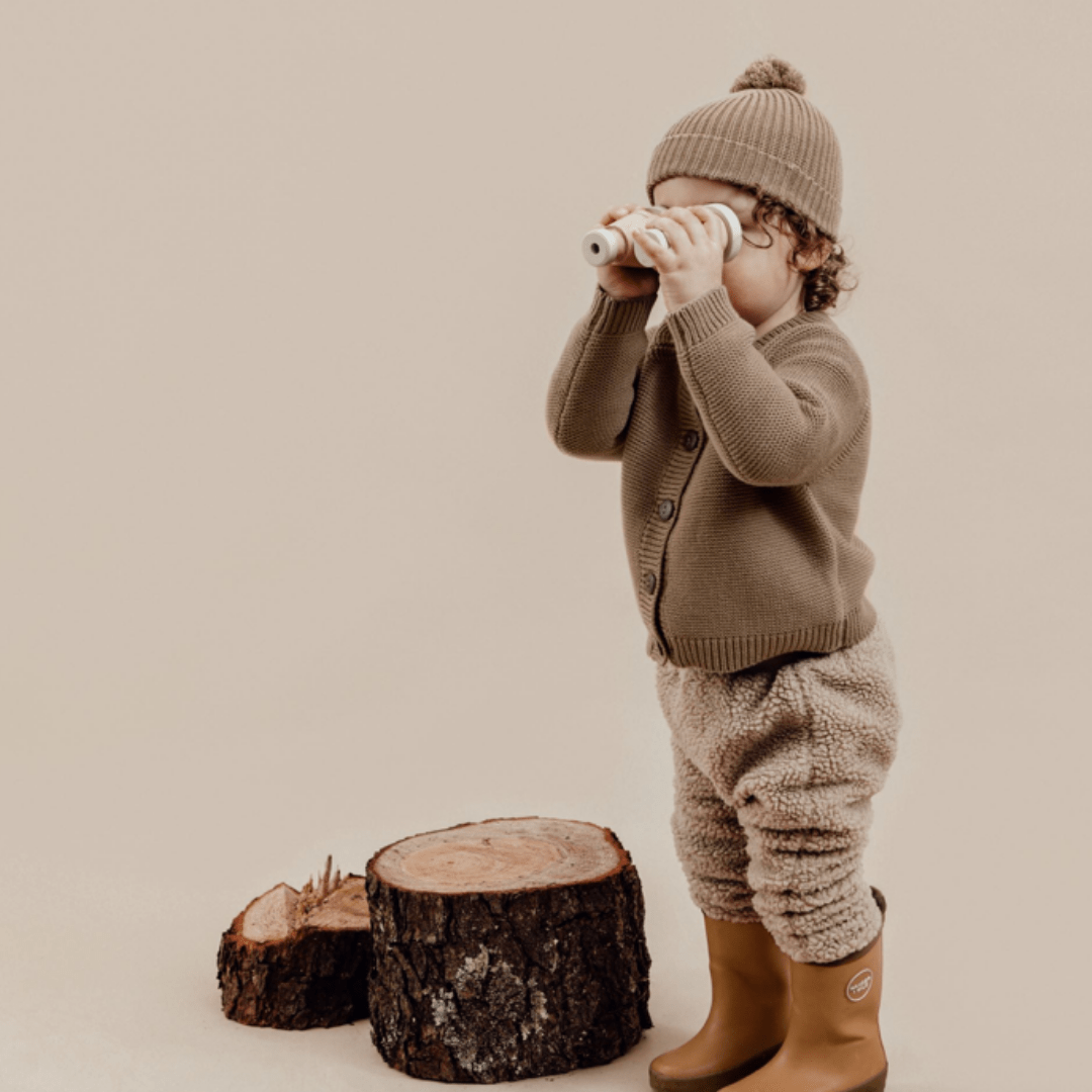 Little-Boy-Wearing-Aster-And-Oak-Organic-Chunky-Knit-Cardigan-Timber-Naked-Baby-Eco-Boutique