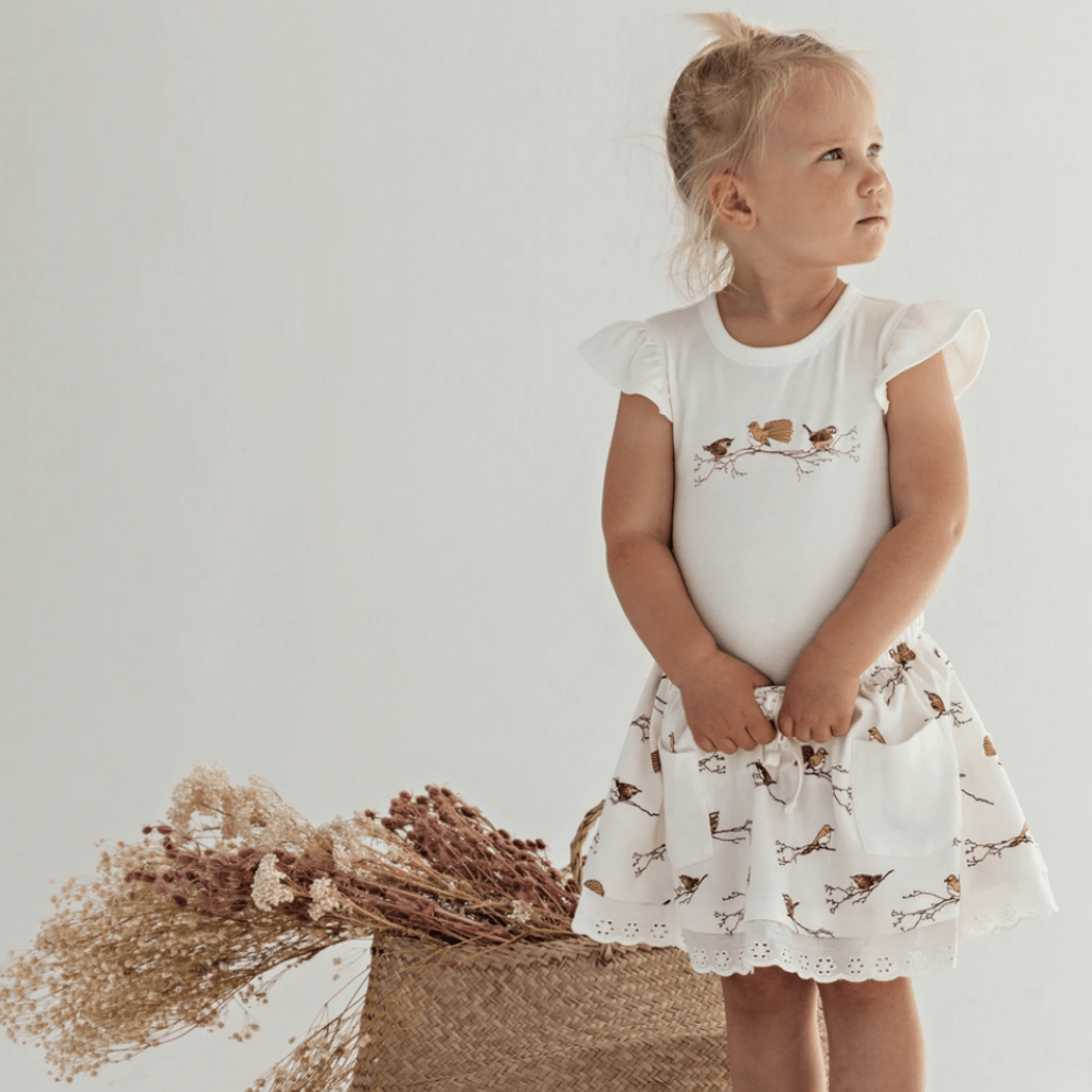 Aster & Oak Organic Birds Print Flutter Tee - Naked Baby Eco Boutique