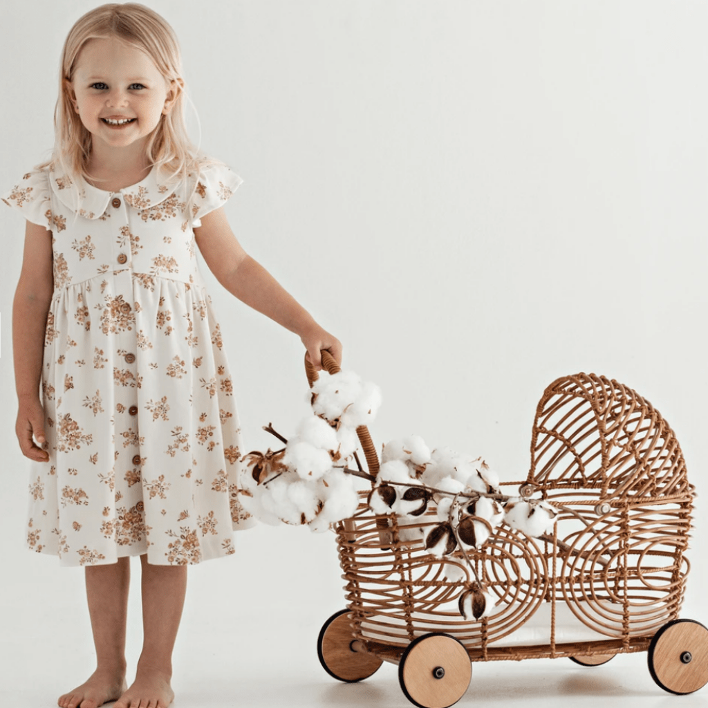 Aster & Oak Organic Posy Floral Button Dress - Naked Baby Eco Boutique