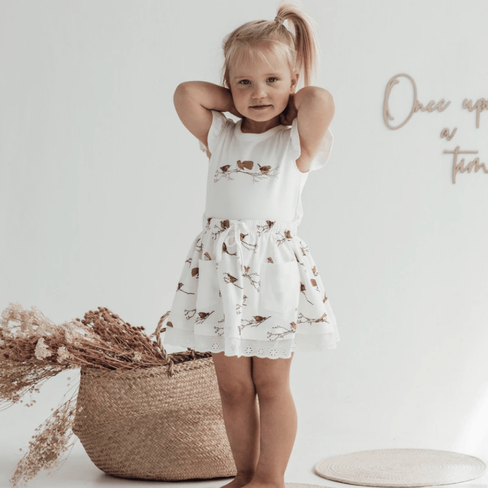 Aster & Oak Organic Birds Print Flutter Tee - Naked Baby Eco Boutique
