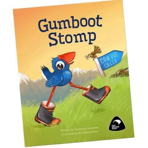 Sam Laugesen's "Luke the Pook: Gumboot Stomp" book cover featuring Luke the Pook in New Zealand.