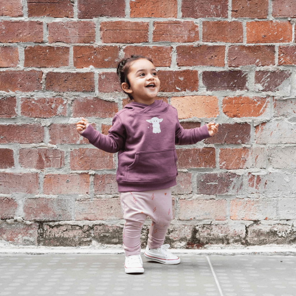 Mello-Merino-Slouch-Hoody-Plum-Humble-Master-Little-Girl-Wearing-Hoodie-Naked-Baby-Eco-Boutique