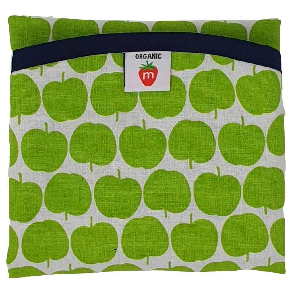 A Munch Organic Reusable Lunch Wrap with Lucky Last Green Apples on it.