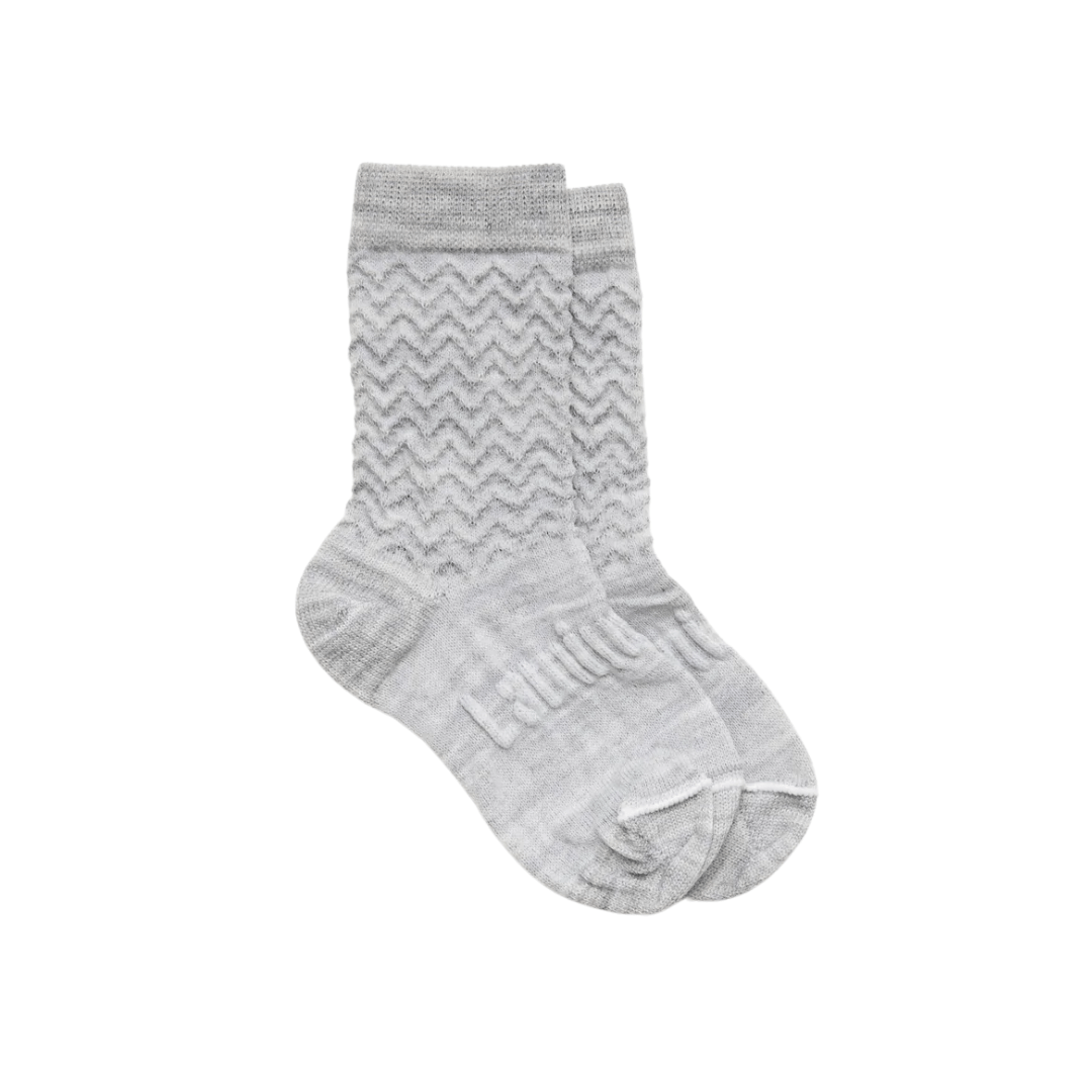Bunny (CREW - Grey/Textured Zigzags) / Newborn-3 Months Lamington Merino Wool Socks - Newborn Naturals (Multiple Patterns) - Naked Baby Eco Boutique