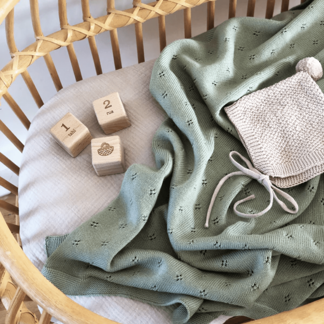 Over-The-Dandelions-Organic-Cotton-Heirloom-Blanket-Thyme-In-Basket-Naked-Baby-Eco-Boutique
