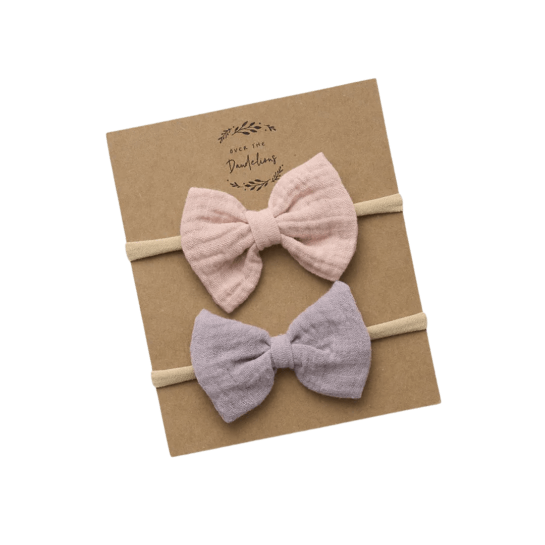 Lilac + Blush Over the Dandelions Organic Muslin Bow Headbands - Set of 2 (Multiple Variants) - Naked Baby Eco Boutique
